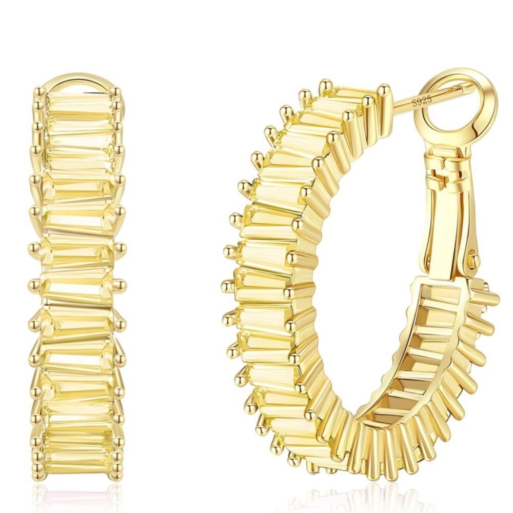 14K Yellow Gold with Yellow Citrine Cubic Zirconia Drop Hoop Leverback Earrings